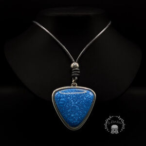 Large Blue Faux Turquoise Triangle Pendant Statement Necklace on Long Cord